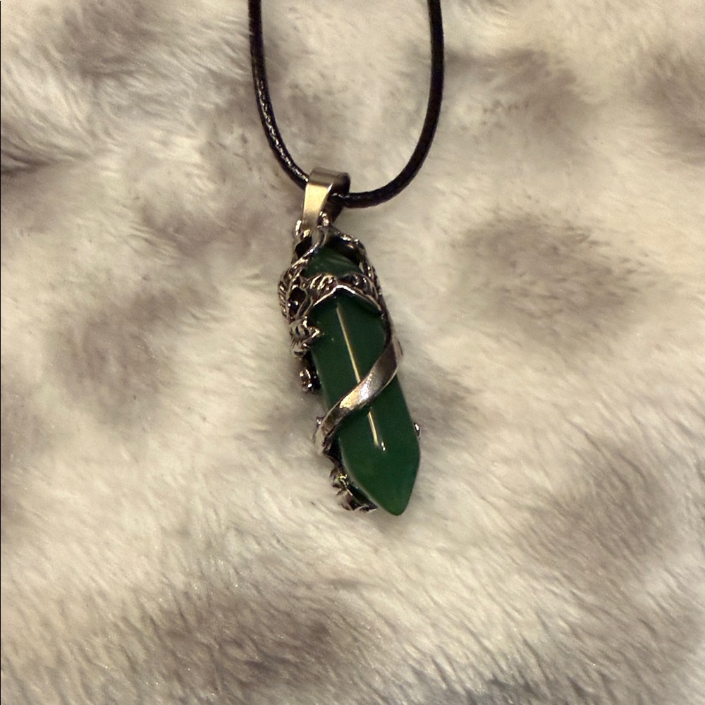 Floral Green Pendant Necklace with Silver Accents - Picture 4 of 5